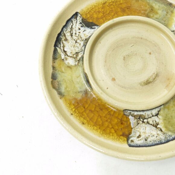 Mid Century Style Vtg Signed Jetter Art Pottery Candle Tray Gold Crushed Glass - Picture 2 of 3